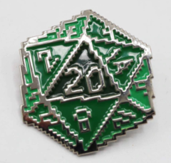 Green 8-Bit D20 Enamel Pin